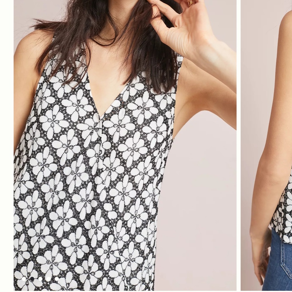 Anthropologie Maeve Coralie Wrap Floral Black White sleeveless Top Sz 2